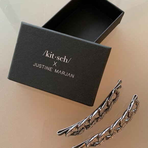 Lot of 2 Kitsch x Justine Marjan XL Hair Slides  Rhinestone Chain Bobby … - Picture 5 of 6